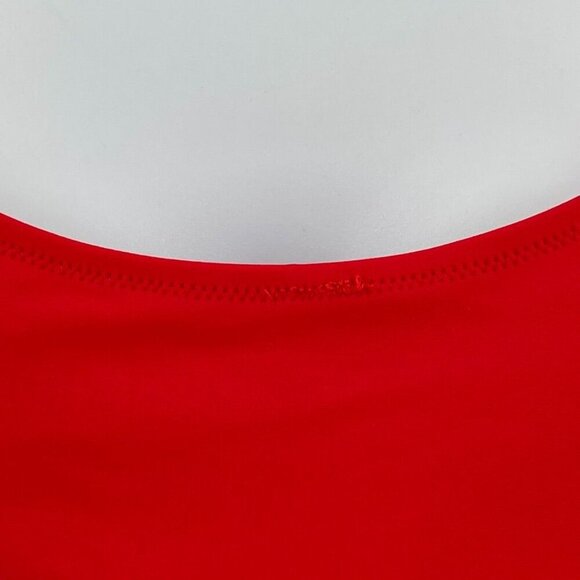 Solid Cherry Red Scoop Neck Wide Strap Swim Bikini Top Bathing Suit Swimwear - Picture 6 of 7